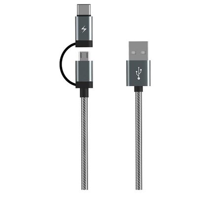 2 In 1 2m 6ft Aluminum Nylon Braided USB Multi Charging Cable